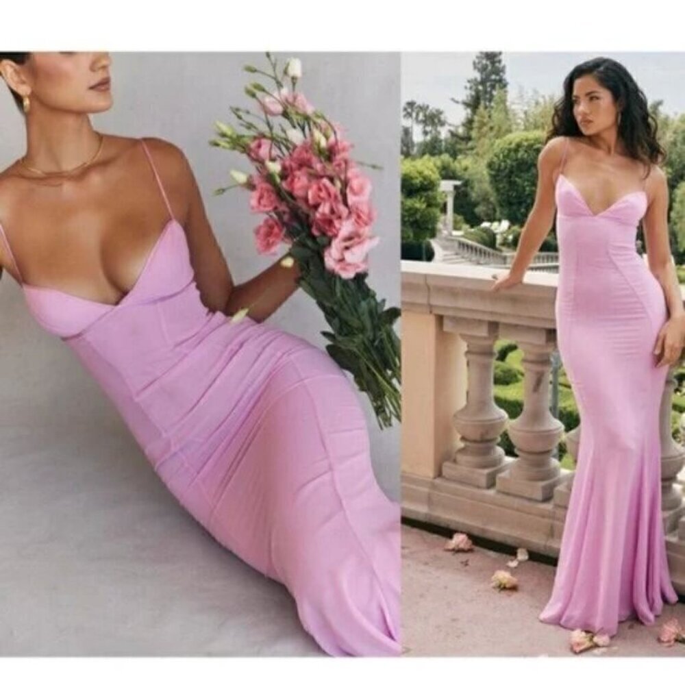 HOUSE OF CB Loren Georgette Mermaid Gown in Pink Size Medium - Picture 14 of 16
